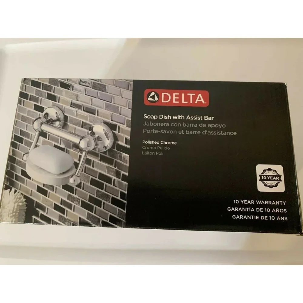 New‎ Delta Faucet DF701PC Bath Hardware Accessory Soap Dish with Assist Bar